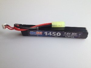 АКБ BlueMAX 1450mAh Lipo 7.4V 30C stick 15х16,5х115 мм, AUG, G-36, MP40, М-серия цевье,АК под крышку