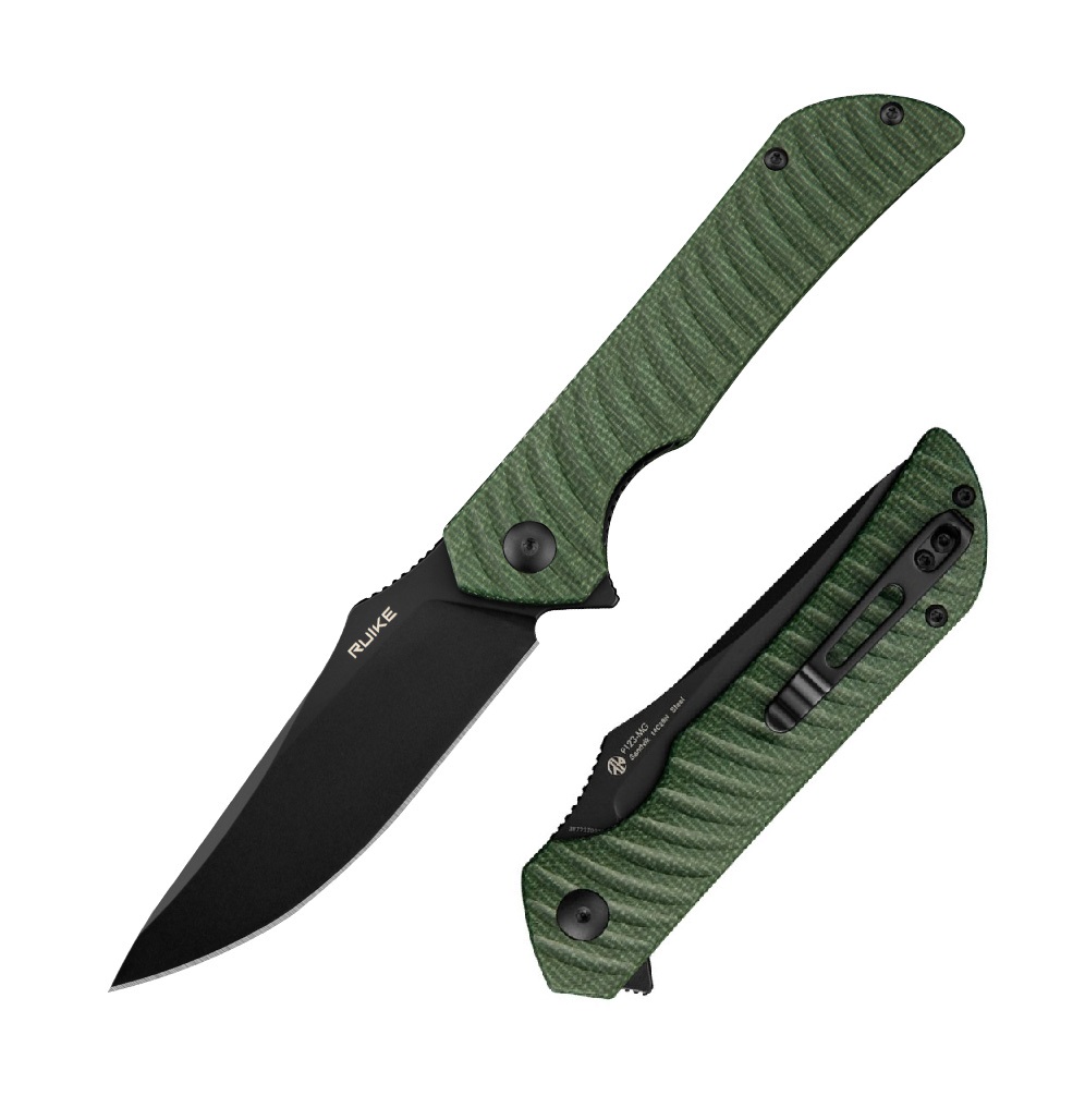 Нож скл. Ruike P123-MG, кл. черный 14C28N рук. микарта, зеленый