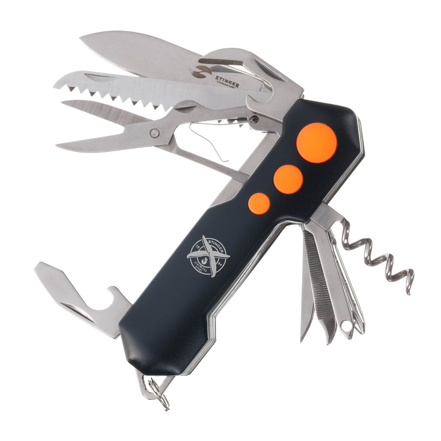 Нож Stinger FK-KO5011LG3, 96 мм, 15 функций, оранжевый